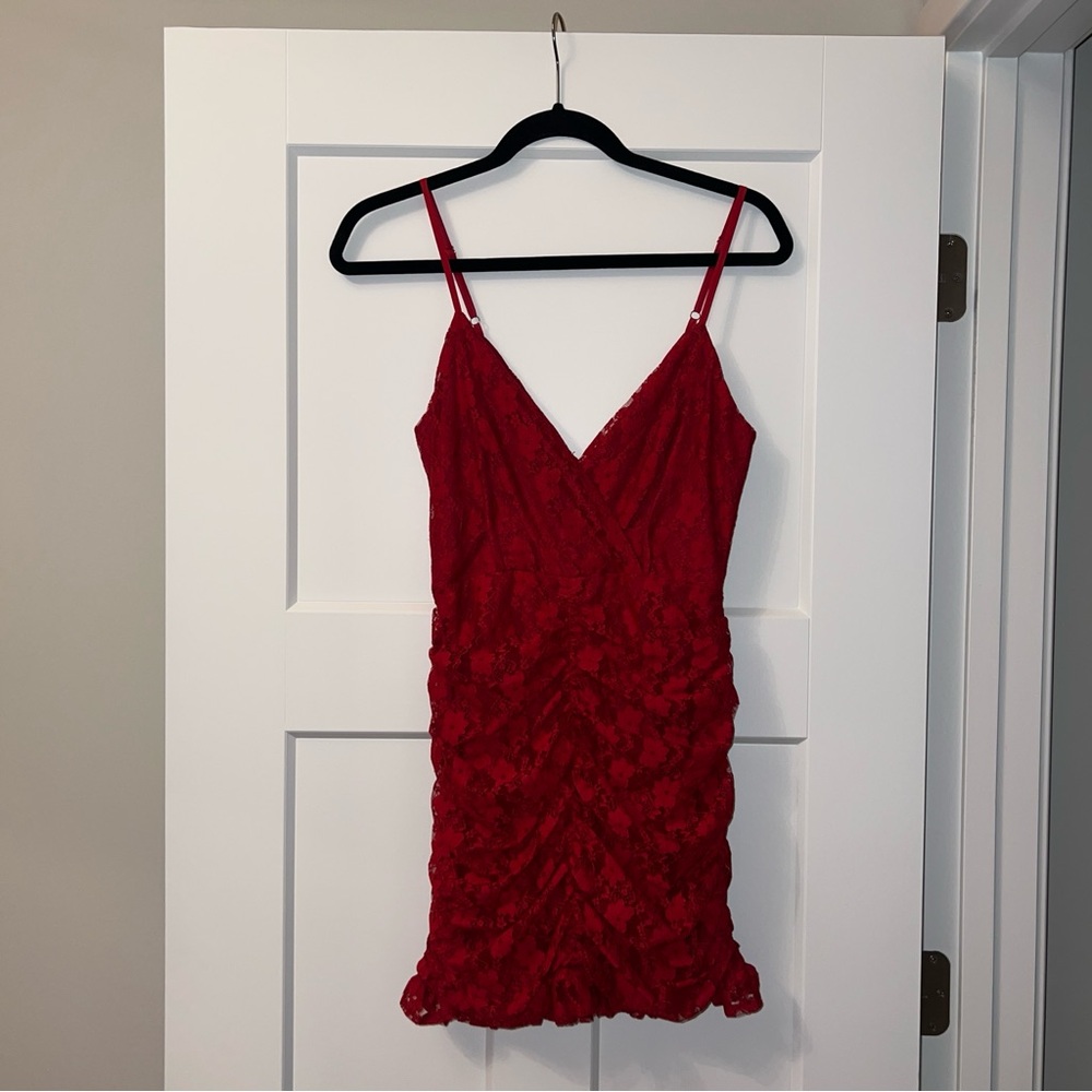 Lulus Red Lace Ruched Mini Dress